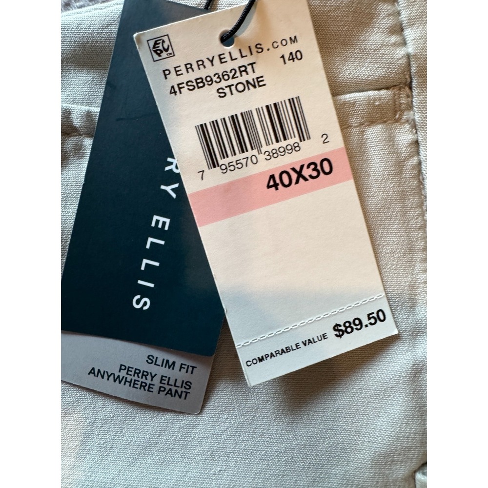 NEW Perry Ellis Anywhere Pants Men's 40x30 Stretch Slim Fit Stone MSRP $89.50 - Picture 5 of 11